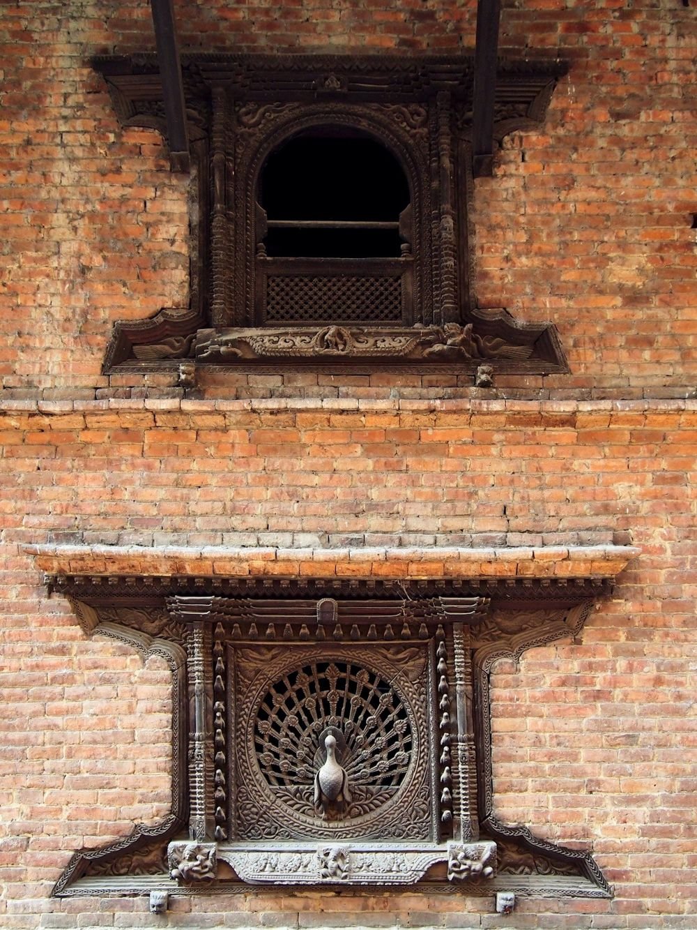 The famous carved Peacock Window in Bhaktapur
