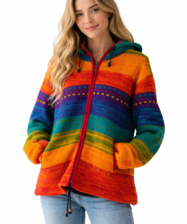 Handmade Colorful Woolen Jacket from Nepal – Warm & Vibrant Hoodie