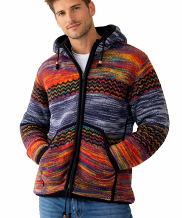 Handmade Multi-Color Woolen Jacket – Vibrant Nepali Artisan Hoodie