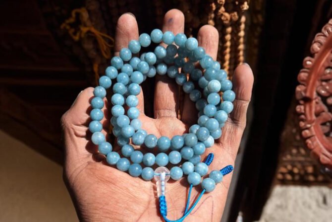 Aquamarine Stone Mala Beads Necklace – Beads for Tranquility and Courage