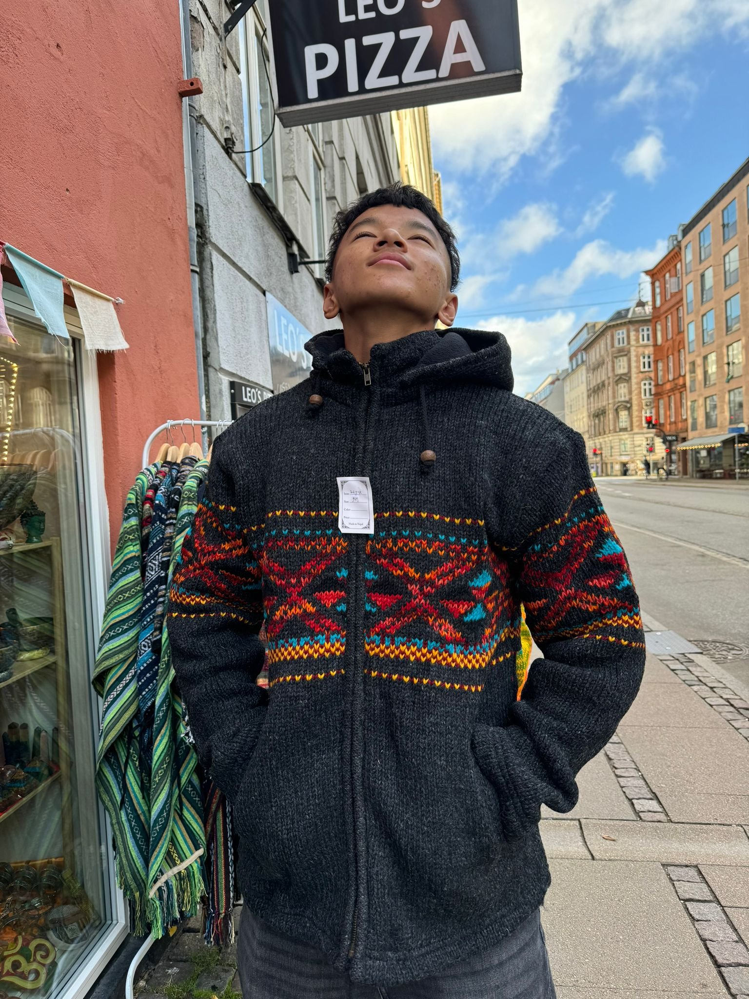 Unisex Wolljacke Aus Nepal, Warme Gefütterte Strickjacke Grau Melliert