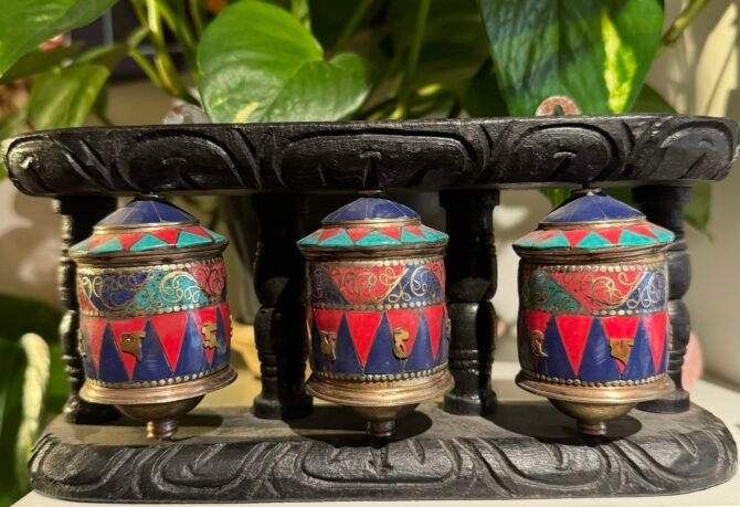 Prayer Wheel Wall  hanging triple 10 cm - Image 2