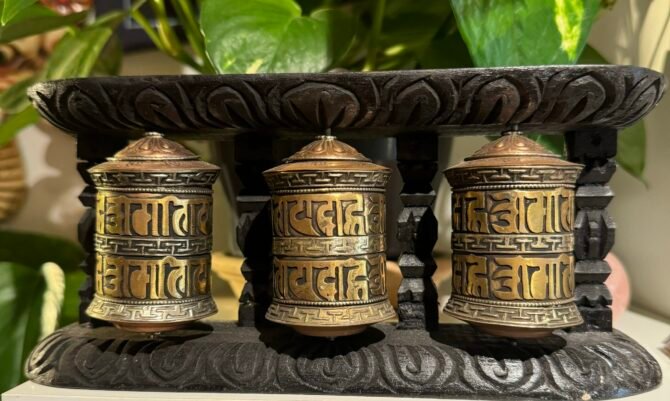 Prayer Wheel Wall  hanging triple 10 cm - Image 5