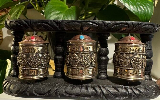 Prayer Wheel Wall  hanging triple 10 cm