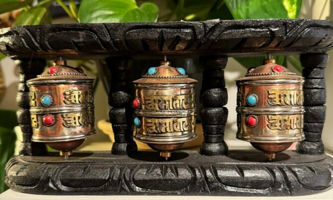 Prayer Wheel Wall  hanging triple 10 cm - Image 4
