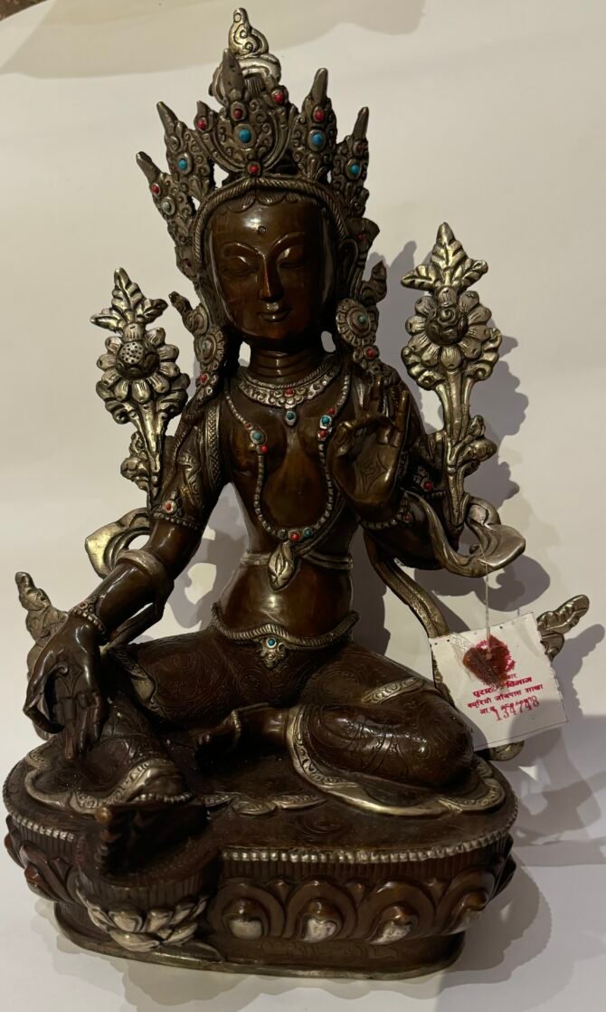 14 Inches White Tara (Sitatara)  Buddha Statue (Brass)