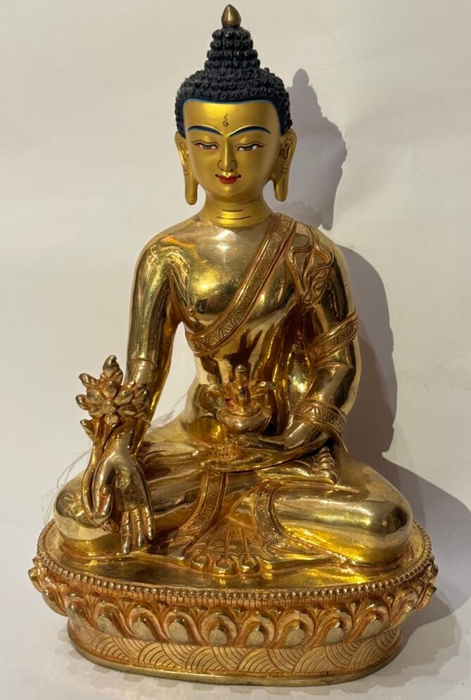 Fully Gold Plated 9 inches Medicine Buddha Statue - Image 3