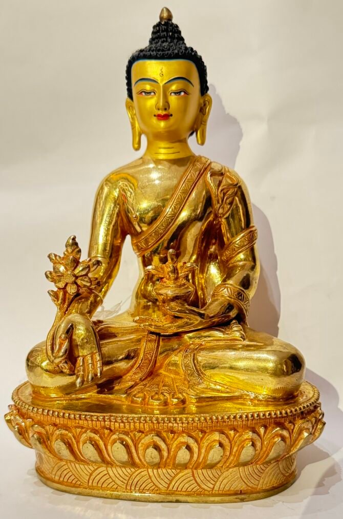 Fully Gold Plated 9 inches Medicine Buddha Statue