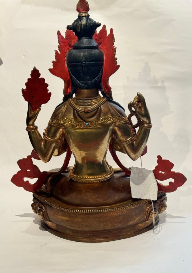 9" Enchanting Hand-Painted Four-Armed Chenrezig Statue: Gold Plated Face - Image 4
