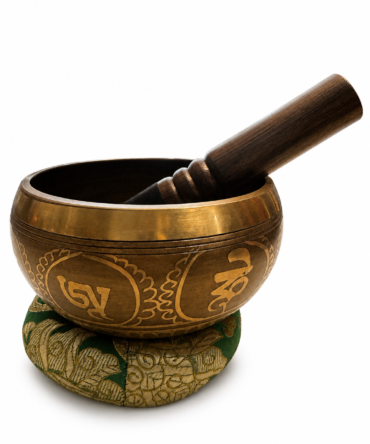 Handcrafted engraved singing bowl with clapper cushion